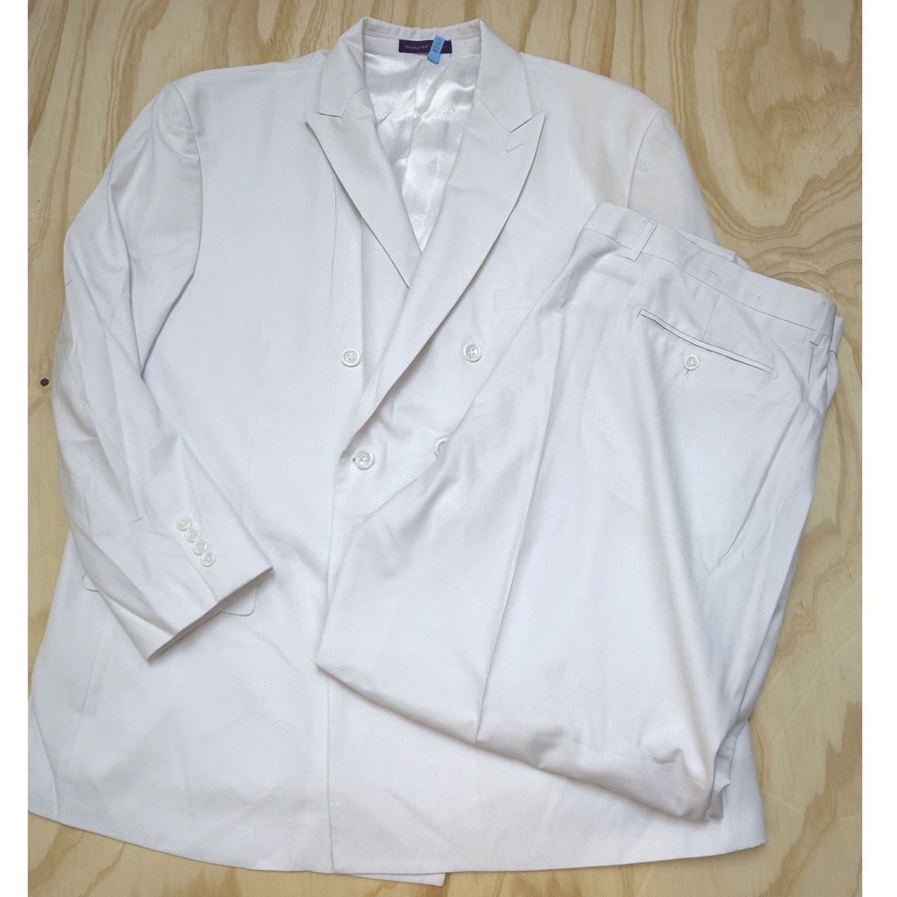 Vinci Mens White Double Breasted Suit Set Jacket 45R Pants 50R Italian Design